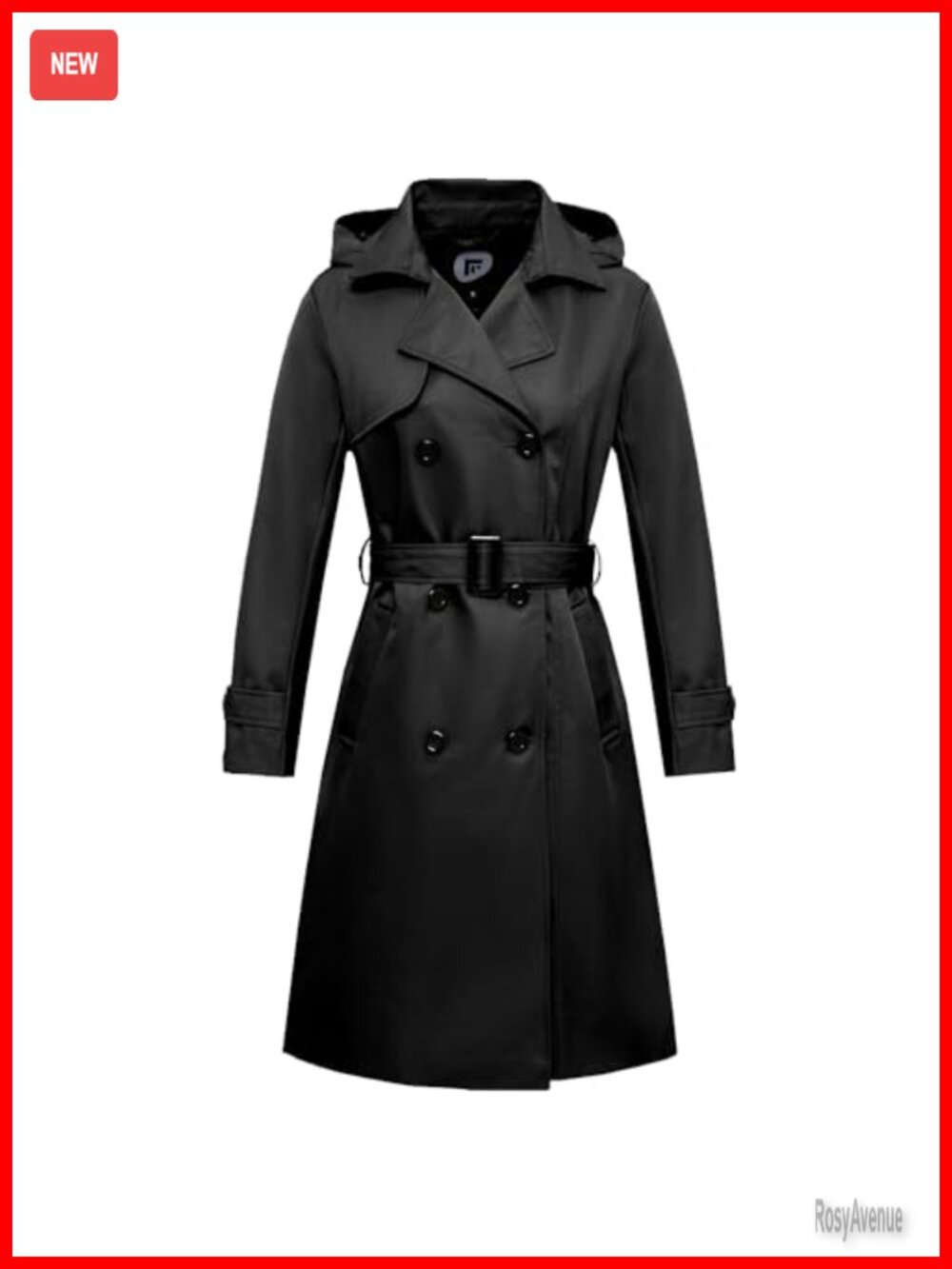 Women's Long Waterproof Trench Coat Double Breasted Belted Detachable Hood